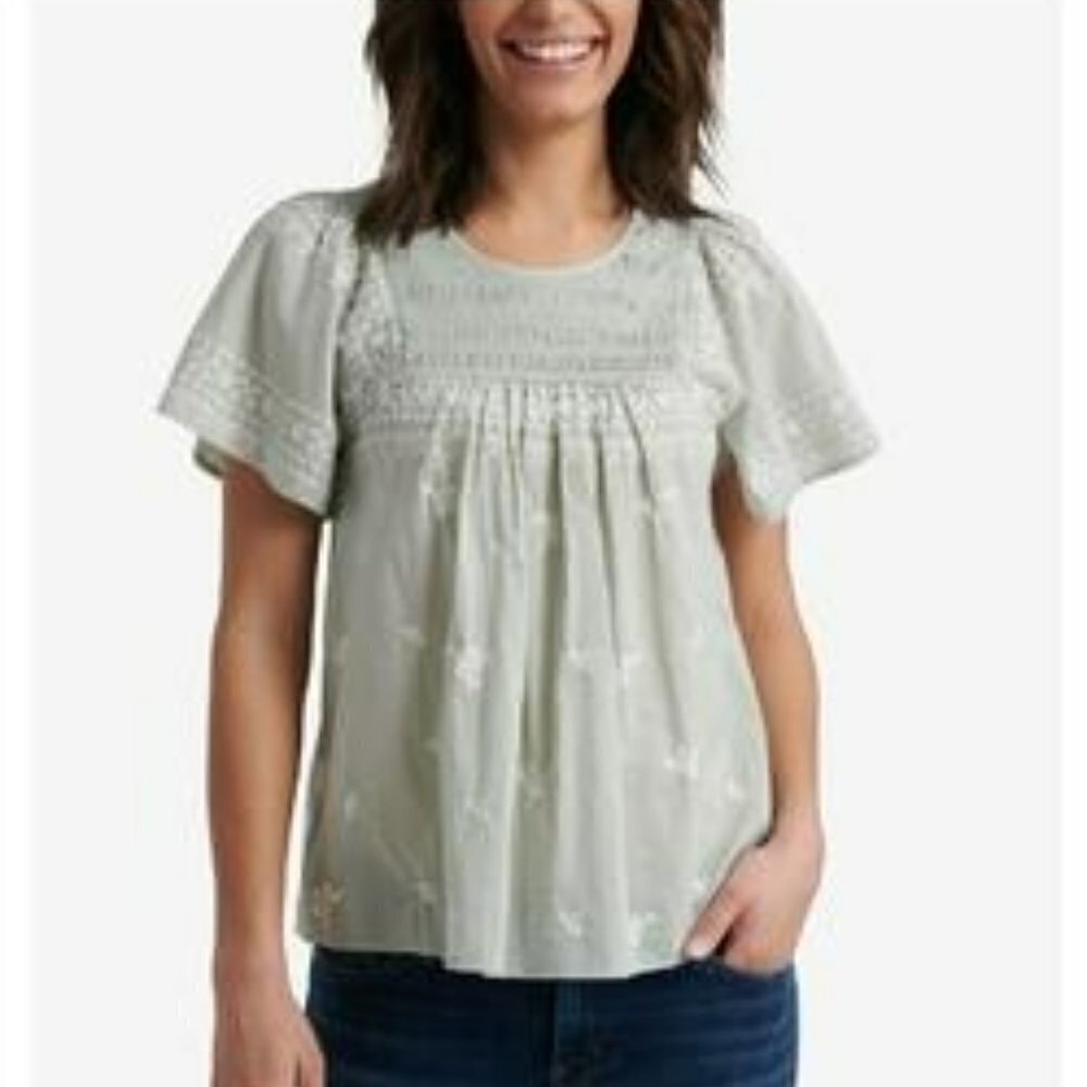 Lucky Brand Embroidered Green Boho Top Size M NWT